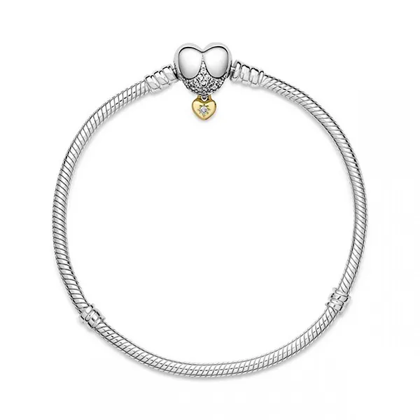 Vòng Đeo Tay Pandora Disney Princess Moments Heart Snake Chain Bracelet 569563C01 Khóa Trái Tim Đính Đá Màu Bạc Size 16