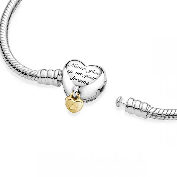 Vòng Đeo Tay Pandora Disney Princess Moments Heart Snake Chain Bracelet 569563C01 Khóa Trái Tim Đính Đá Màu Bạc Size 16