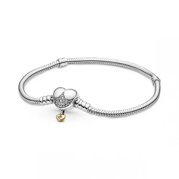 Vòng Đeo Tay Pandora Disney Princess Moments Heart Snake Chain Bracelet 569563C01 Khóa Trái Tim Đính Đá Màu Bạc Size 16