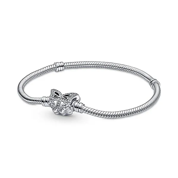 Vòng Đeo Tay Pandora Moments 590782C01 Chuỗi Rắn Khóa Bướm Màu Bạc Size 18