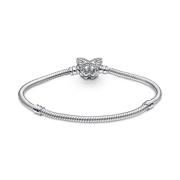 Vòng Đeo Tay Pandora Moments 590782C01 Chuỗi Rắn Khóa Bướm Màu Bạc Size 18