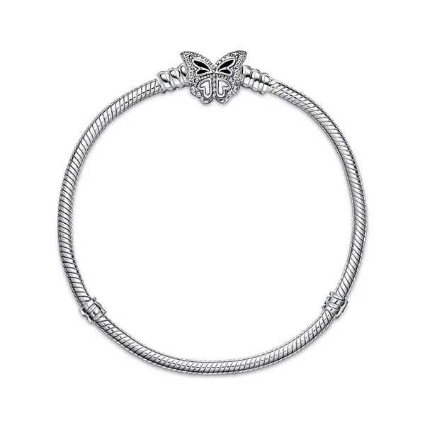Vòng Đeo Tay Pandora Moments 590782C01 Chuỗi Rắn Khóa Bướm Màu Bạc Size 18