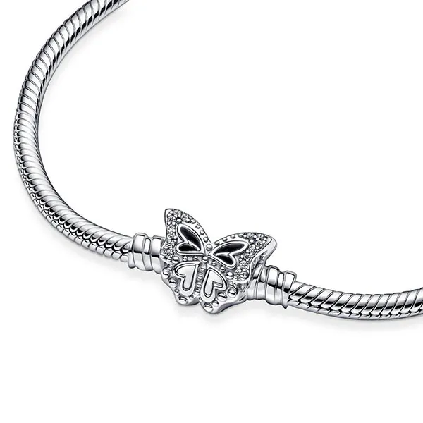 Vòng Đeo Tay Pandora Moments 590782C01 Chuỗi Rắn Khóa Bướm Màu Bạc Size 18