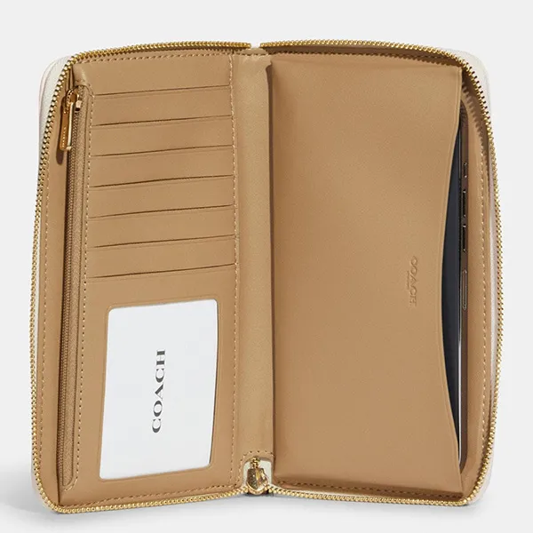 Ví Coach Dempsey Large Phone Wallet In Signature Jacquard With Stripe And Coach Patch Màu Be
