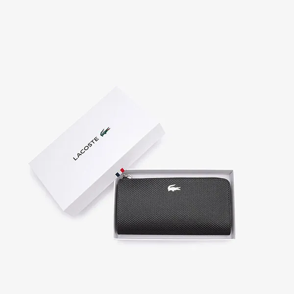 Ví Lacoste Women's Chantaco Zippered Matte Piqué Leather Wallet NF3580KL 000 Màu Đen - Túi xách - Vua Hàng Hiệu