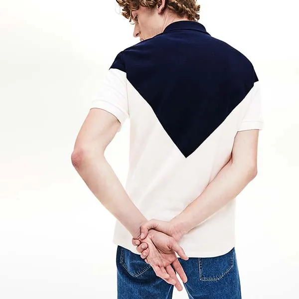 Áo Polo Lacoste Men's Regular Fit Jacquard Patterned Piqué Shirt PH8532.2J1 Màu Trắng Xanh Size L