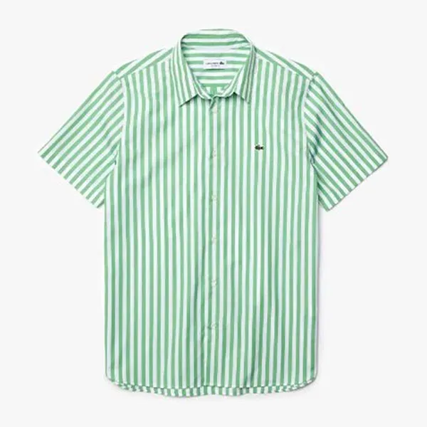 Áo Sơ Mi Lacoste Men’s Regular Fit Short Sleeved Striped Poplin Shirt CH0955 UEZ Màu Xanh Size 38