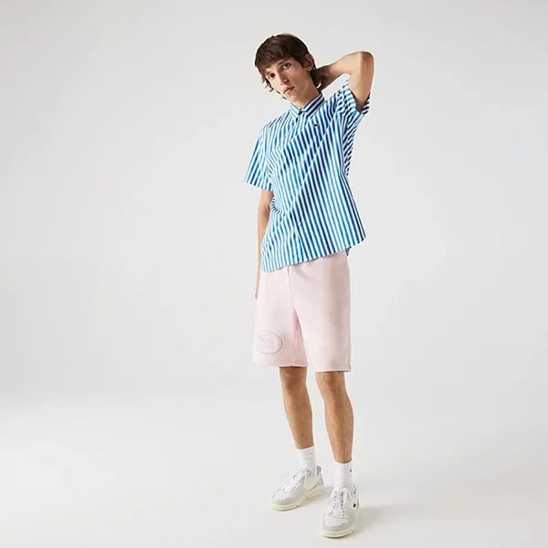 Áo Sơ Mi Lacoste Men's Short Sleeve Striped Regular Fit CH0955-3YD Poplin Shirt Màu Xanh Kẻ