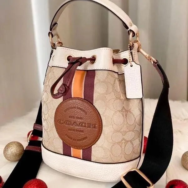 Túi Xách Coach Dempsey Bucket Bag In Signature Jacquard With Stripe And Patch Màu Be Trắng - Túi xách - Vua Hàng Hiệu