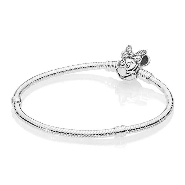 Vòng Đeo Tay Pandora Disney Moments Pavé Minnie Mouse Clasp Snake Chain Bracelet Màu Bạc