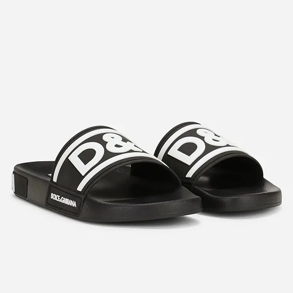 Dép Nam Dolce & Gabbana D&G Rubber Beachwear Slides With DG Logo CS1991 AQ858 Màu Đen Size 40 - Dép - Vua Hàng Hiệu