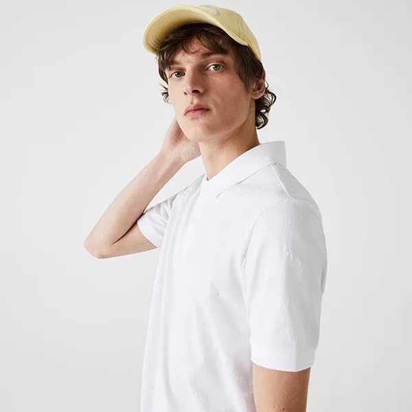 Áo Polo Lacoste Men’s Live Standard Fit Monogram Patterned Shirt Màu Trắng