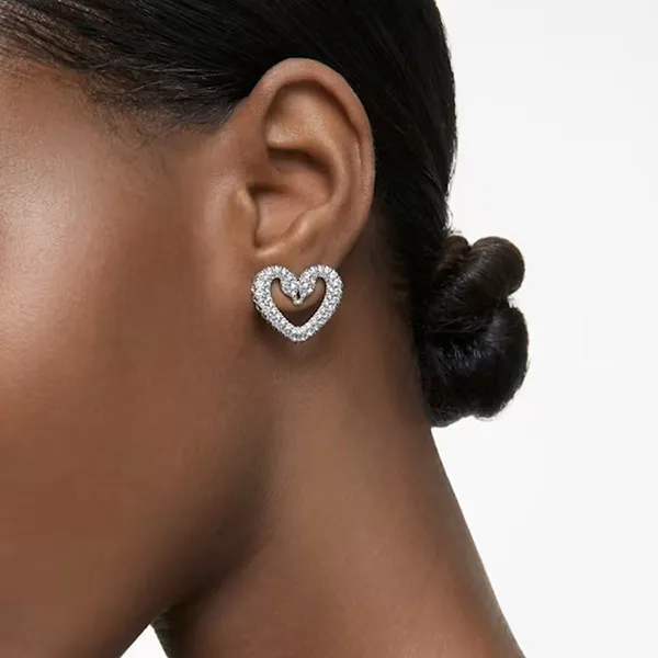 Khuyên Tai Swarovski Una Stud Earrings Heart, Small, White, Rhodium Plated 5625535 Màu Trắng - Trang sức - Vua Hàng Hiệu