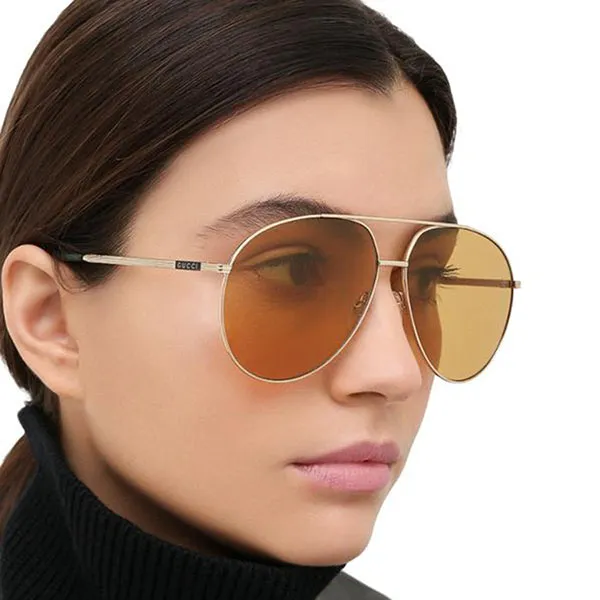 Kính Mát Gucci Yellow Gold GG0832S-003 Oversized Aviator Sunglasses Màu Vàng