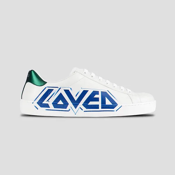 Giày Thể Thao Gucci Men's Ace Sneakers With Loved Print 548758 A38V0 9062 Màu Trắng