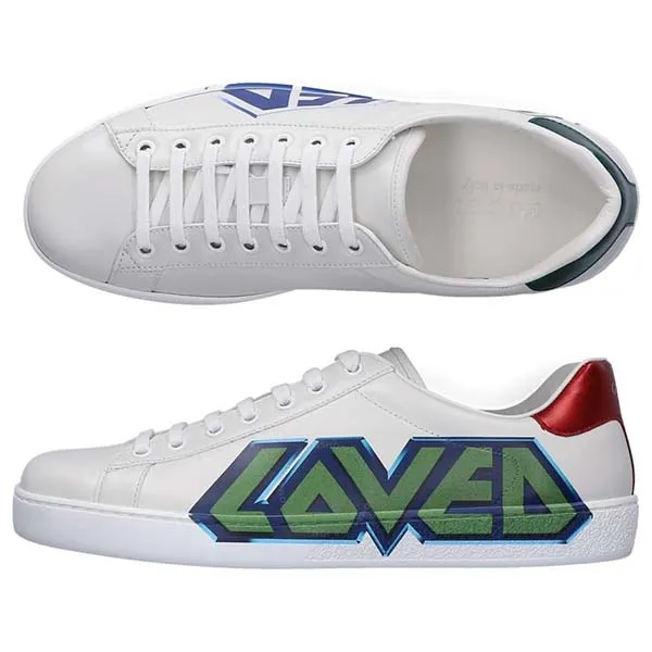 Giày Thể Thao Gucci Men's Ace Sneakers With Loved Print 548758 A38V0 9062 Màu Trắng
