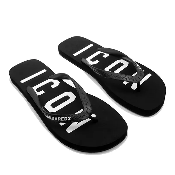Dép Xỏ Ngón Dsquared2 Icon Logo Flip Flops In Black FFM0001 Màu Đen Size 42
