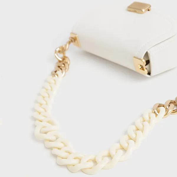 Túi Đeo Vai Nữ Charles & Keith CNK Sonnet Two-Tone Chain Handle Shoulder Bag - White 20270892 Màu Trắng