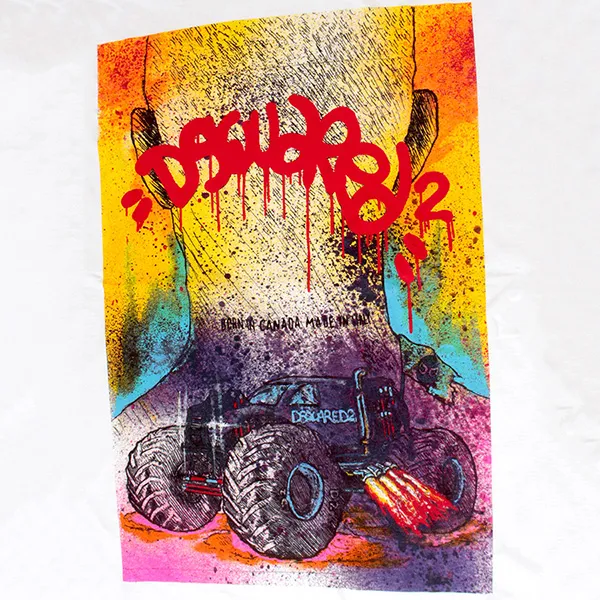 Áo Phông Dsquared2 Monster Truck Graffiti Tee S71GD1086 Màu Trắng