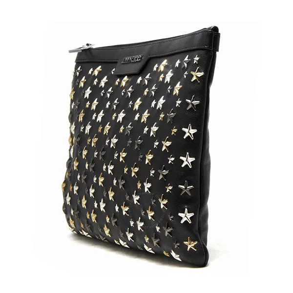 Túi Clutch Jimmy Choo Leather Biker Silver Derek Stars 153 Derek Màu Đen Bạc