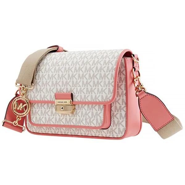 Túi Đeo Chéo Michael Kors MK Bradshaw Medium Logo and Leather Messenger Bag 30S1G2BM2B Màu Hồng Trắng - Túi xách - Vua Hàng Hiệu