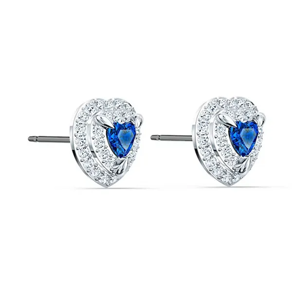 Khuyên Tai Swarovski One Stud Earrings Heart, Blue, Rhodium Plated Màu Xanh