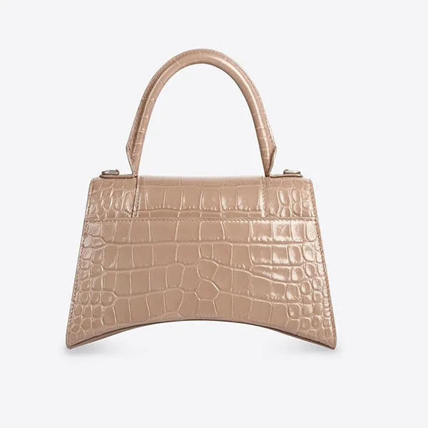 Túi Xách Balenciaga Women's Hourglass Small Handbag Crocodile Embossed In Brown Màu Nâu