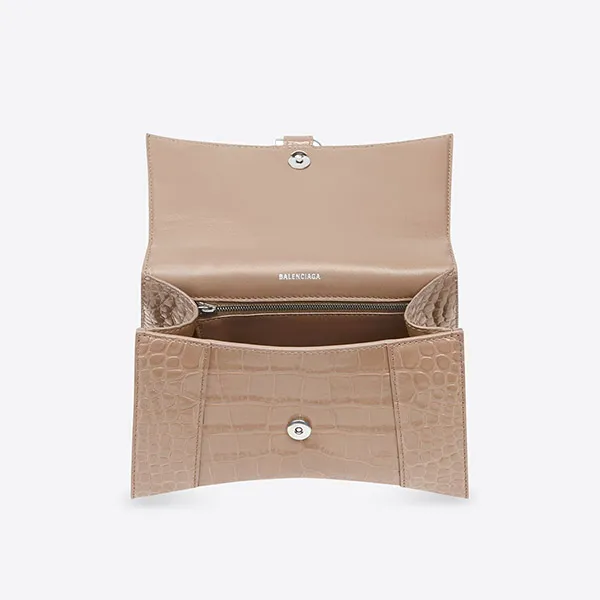 Túi Xách Balenciaga Women's Hourglass Small Handbag Crocodile Embossed In Brown Màu Nâu