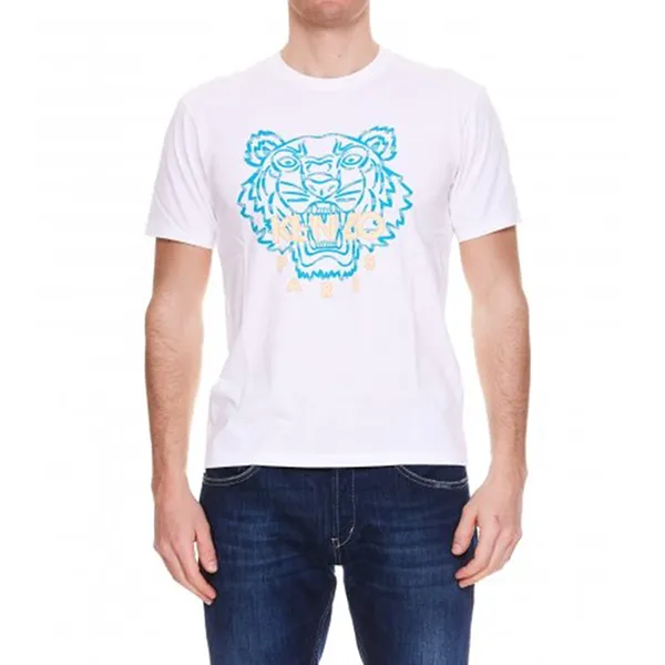 Áo Phông Kenzo Mặt Hổ Xanh Thêu FC55TS020CSJ-01B Màu Trắng