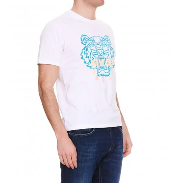 Áo Phông Kenzo Mặt Hổ Xanh Thêu FC55TS020CSJ-01B Màu Trắng