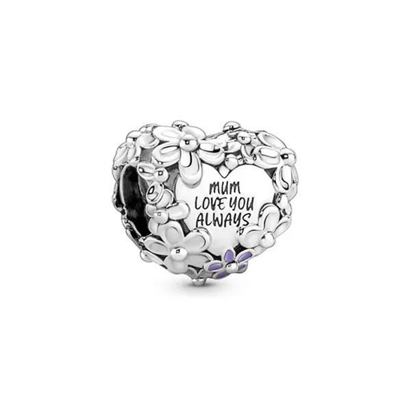 Hạt Vòng Charm Pandora Mom Daisy Heart Màu Bạc