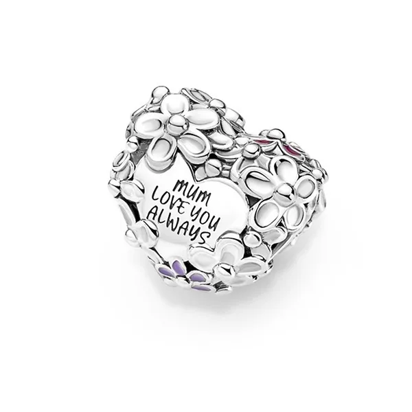 Hạt Vòng Charm Pandora Mom Daisy Heart Màu Bạc
