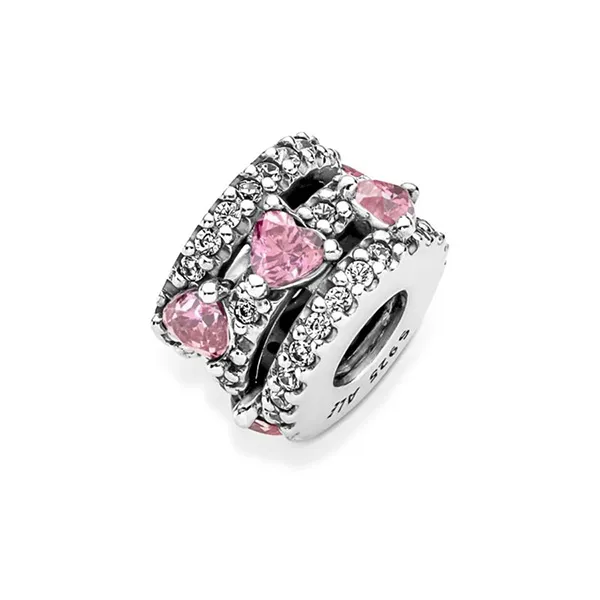 Hạt Vòng Charm Pandora Sparkling Triple Halo Hearts Màu Hồng - Trang sức - Vua Hàng Hiệu