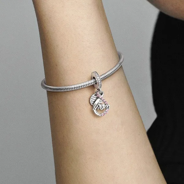 Hạt Vòng Charm Pandora Mum Infinity Pavé Double Dangle Màu Hồng