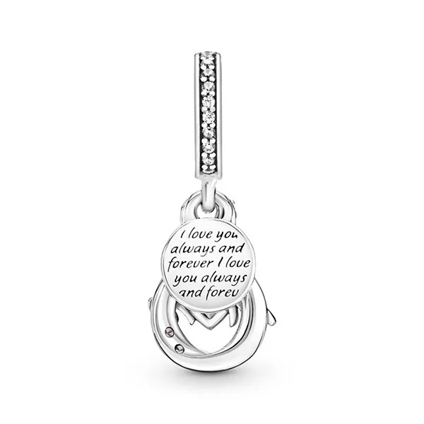 Hạt Vòng Charm Pandora Mum Infinity Pavé Double Dangle Màu Hồng