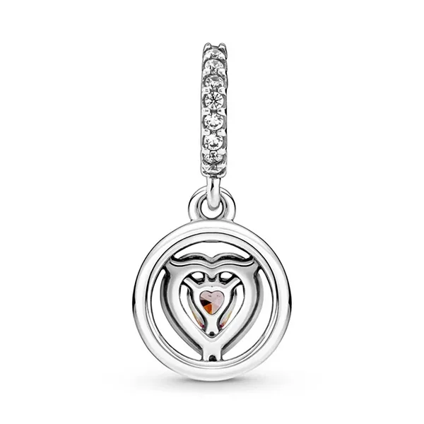 Hạt Vòng Charm Pandora Sparkling Double Halo Heart Dangle 791476C01 Màu Hồng