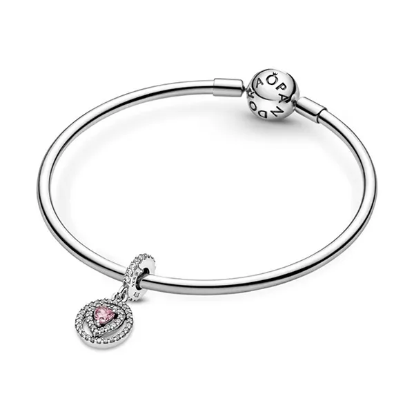 Hạt Vòng Charm Pandora Sparkling Double Halo Heart Dangle 791476C01 Màu Hồng