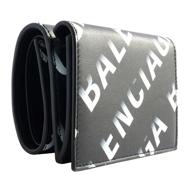 Ví Nam Balenciaga Logo Print Tri-Fold Cash Mini Wallet In Black 594312 1WV03 1160 Màu Đen