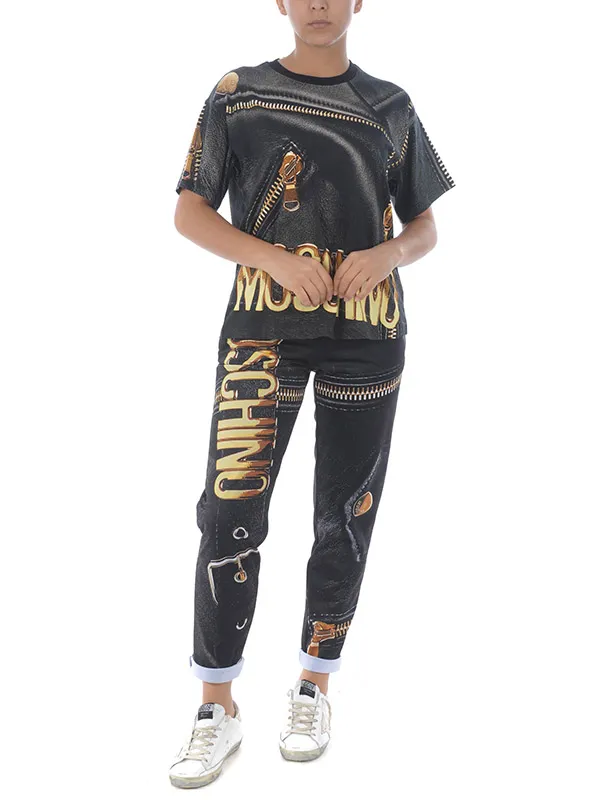 Áo Phông Moschino Macro Biker Cotton T-Shirt Họa Tiết Khóa T0716 5540 1555 Màu Đen Size XS