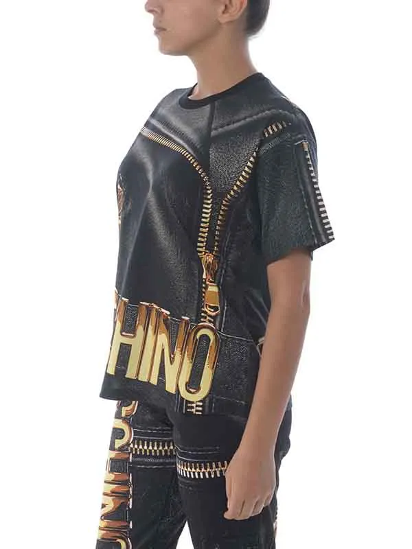 Áo Phông Moschino Macro Biker Cotton T-Shirt Họa Tiết Khóa T0716 5540 1555 Màu Đen Size XS