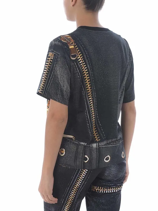 Áo Phông Moschino Macro Biker Cotton T-Shirt Họa Tiết Khóa T0716 5540 1555 Màu Đen Size XS