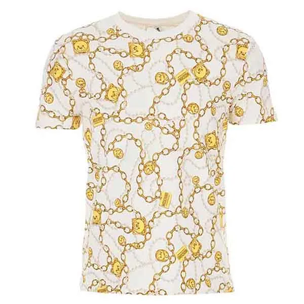 Áo Phông Moschino A19088109 1555 Trắng Họa Tiết Vàng
