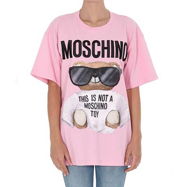 Áo Phông Moschino Micro Teddy Beat Cotton T-Shirt In Pink 202E V 070655401222 Màu Hồng Nhạt Size S