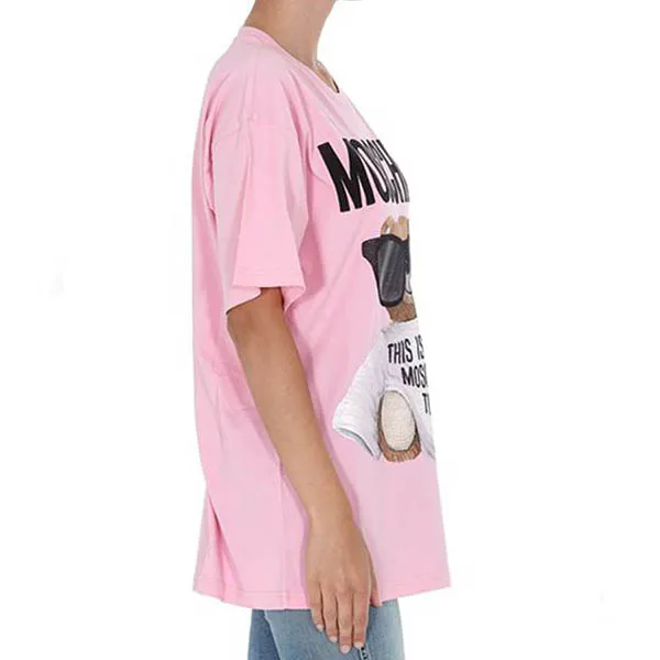 Áo Phông Moschino Micro Teddy Beat Cotton T-Shirt In Pink 202E V 070655401222 Màu Hồng Nhạt Size S