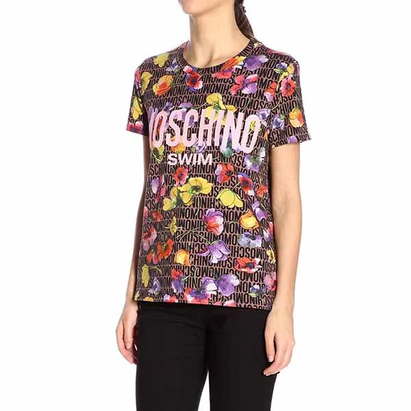 Áo Phông Moschino Swim Women's Floral Logo Print Shirt Pink T19022116 0001 Màu Hồng