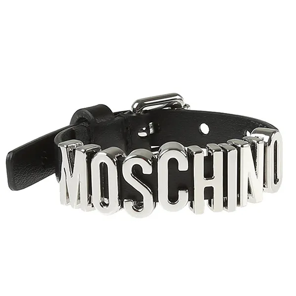 Vòng Đeo Tay Moschino Lettering Logo Calfskin Bracelet Màu Đen Chữ Bạc - Trang sức - Vua Hàng Hiệu