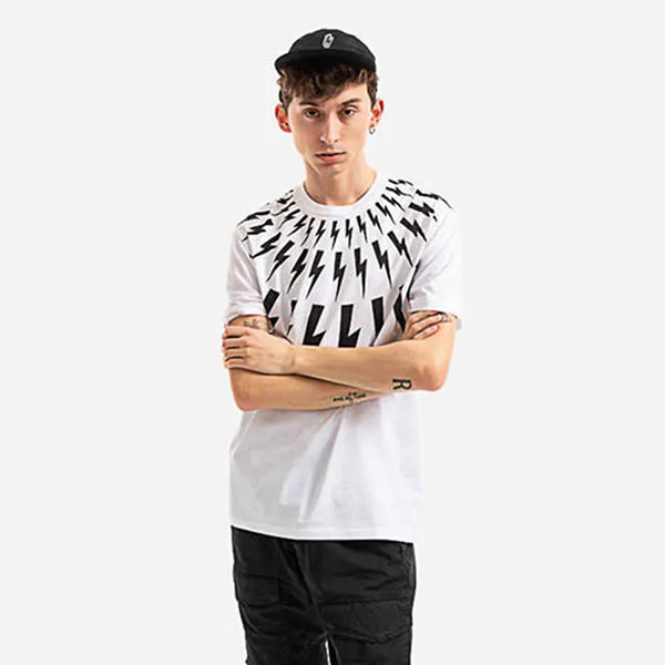 Áo Phông Neil Barrett Fair-Isle Thurnderbolt T-Shirt BJT007S S531S Màu Trắng