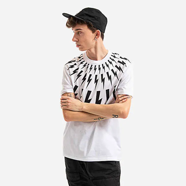Áo Phông Neil Barrett Fair-Isle Thurnderbolt T-Shirt BJT007S S531S Màu Trắng
