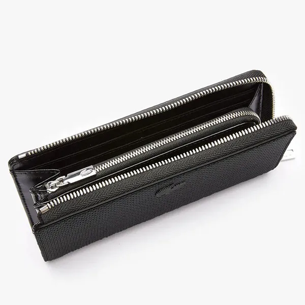Ví Lacoste Unisex Chantaco Zippered Matte Piqué Leather Wallet NF3580KL Màu Đen