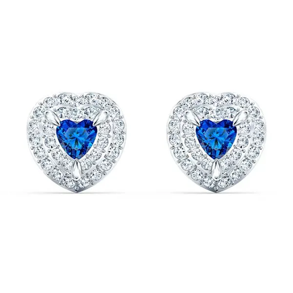 Khuyên Tai Swarovski One Stud Earrings Heart, Blue, Rhodium Plated Màu Xanh